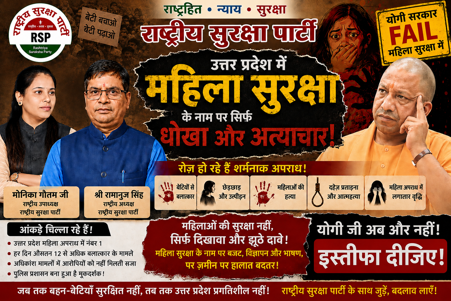 उत्तर प्रदेश में महिला सुरक्षा पर बड़ा सवाल, राष्ट्रीय सुरक्षा पार्टी ने उठाई आवाज