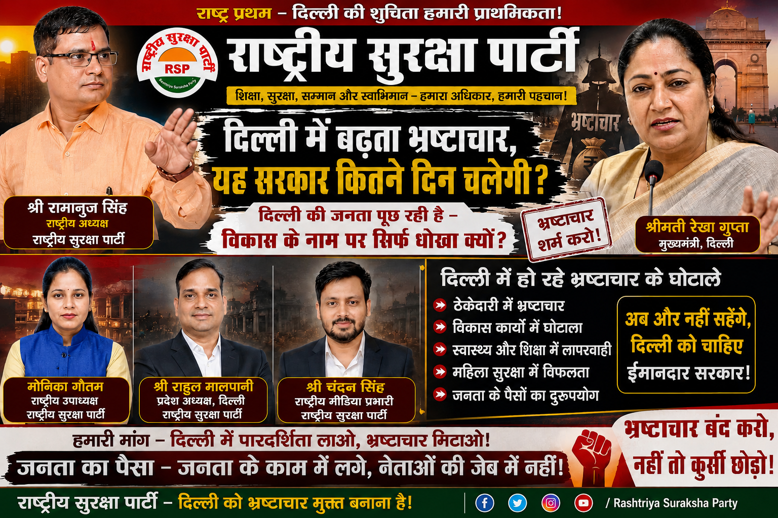 दिल्ली में बढ़ते भ्रष्टाचार पर राष्ट्रीय सुरक्षा पार्टी का बड़ा सवाल!