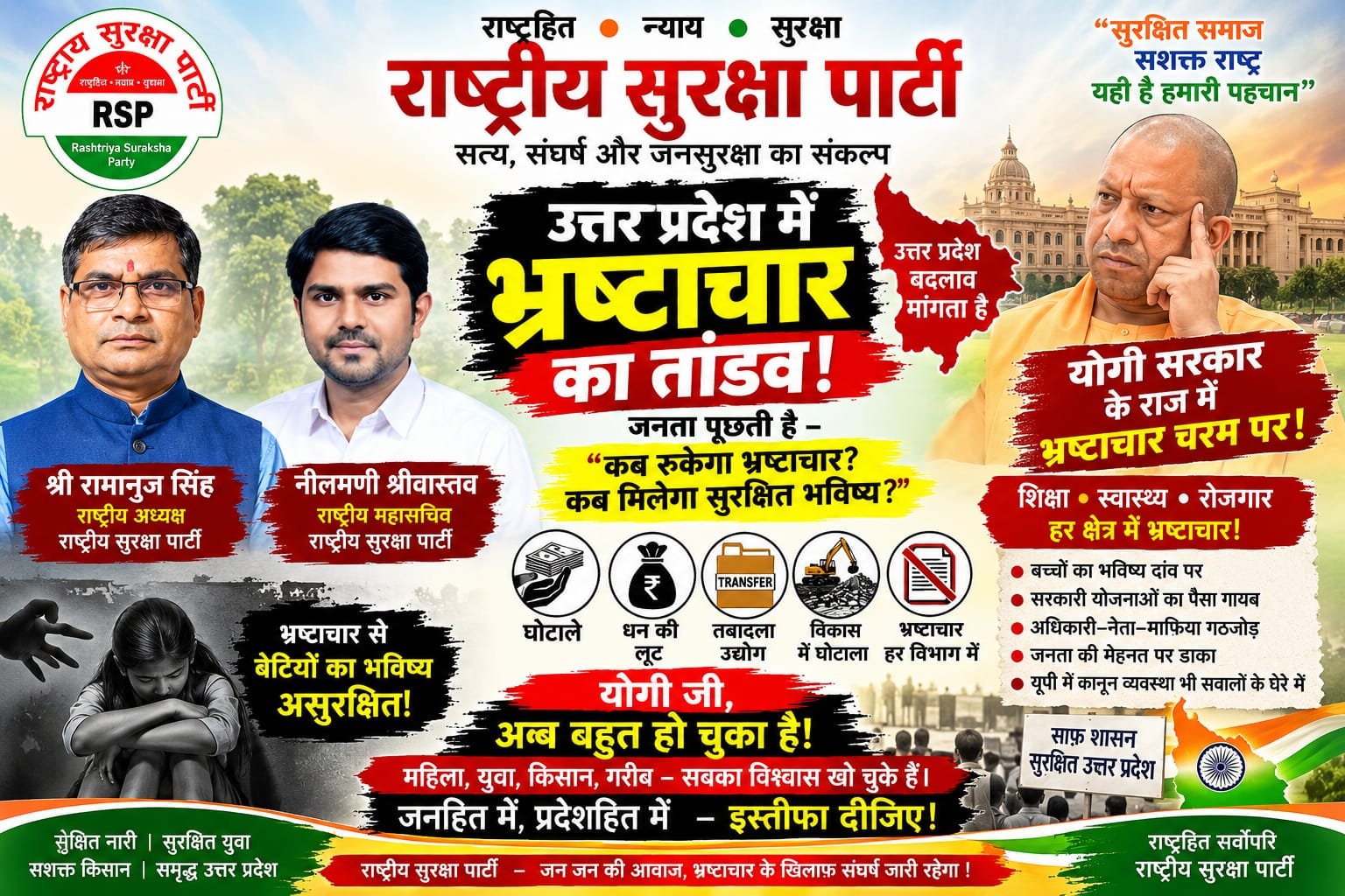 उत्तर प्रदेश में भ्रष्टाचार का तांडव, राष्ट्रीय सुरक्षा पार्टी ने उठाए गंभीर सवाल