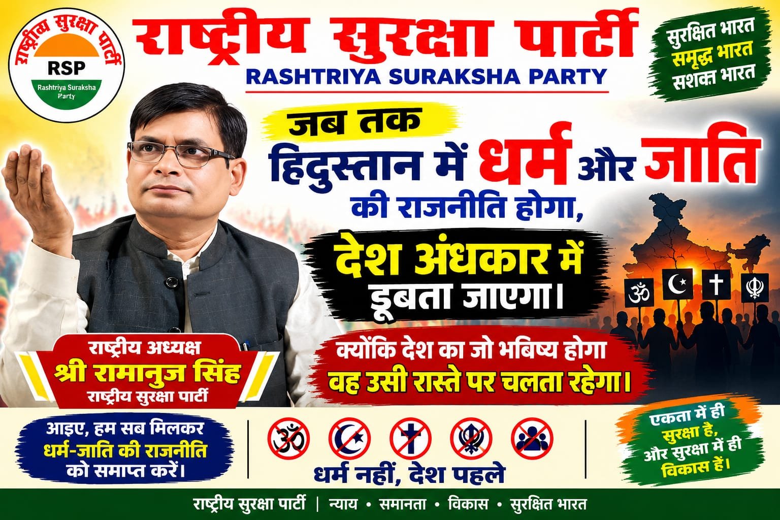 धर्म-जाति की राजनीति खत्म हो, देश पहले — राष्ट्रीय सुरक्षा पार्टी का संदेश