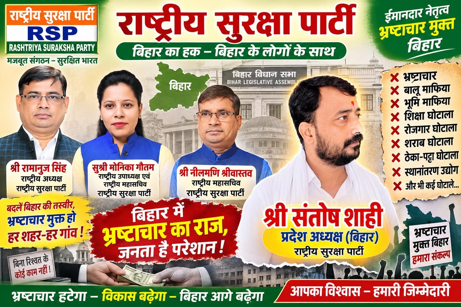 राष्ट्रीय सुरक्षा पार्टी का बिहार संदेश: भ्रष्टाचार के मुद्दे पर जवाबदेही और विकास का आह्वान!