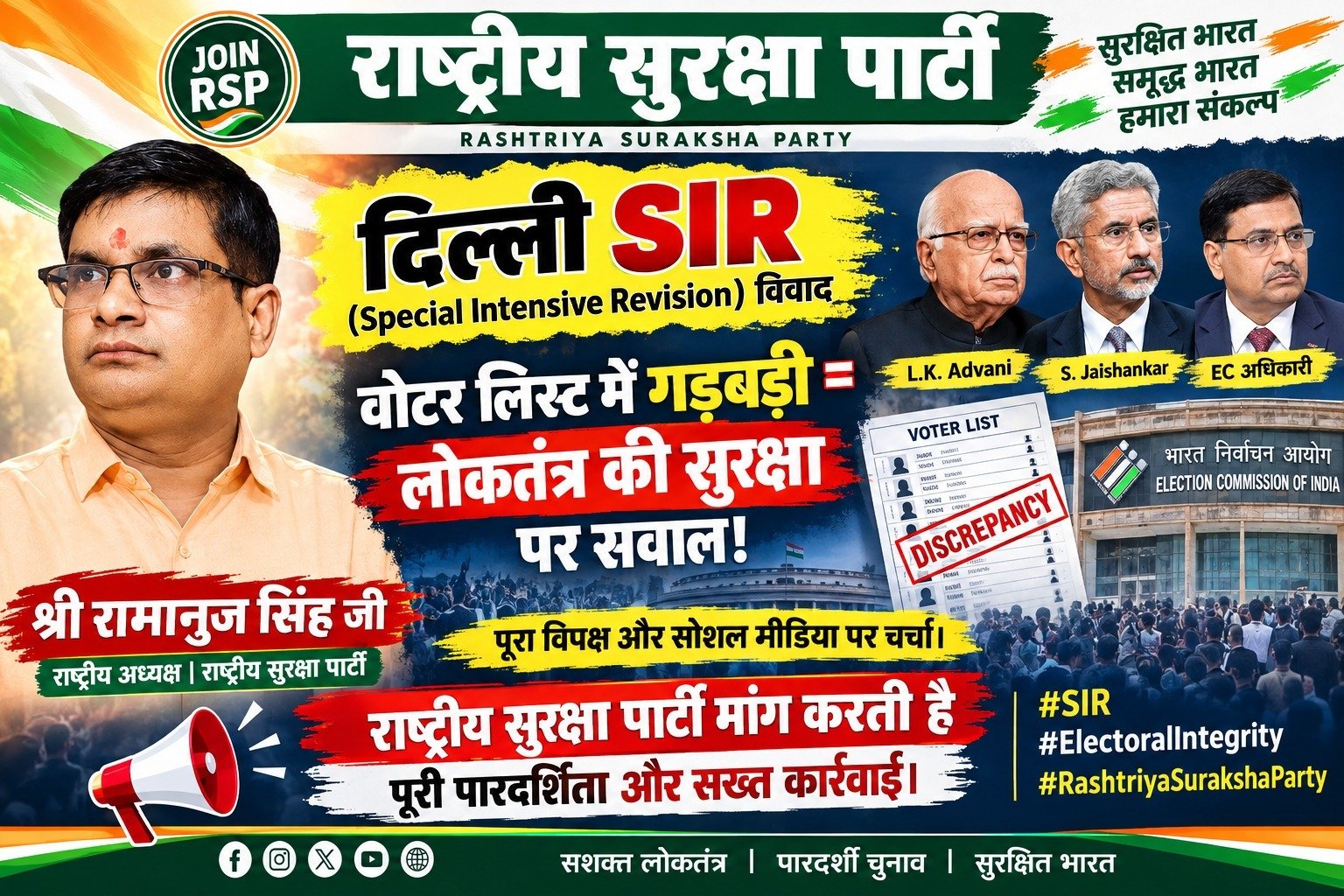 दिल्ली SIR विवाद और वोटर लिस्ट पर राष्ट्रीय सुरक्षा पार्टी का सवाल?