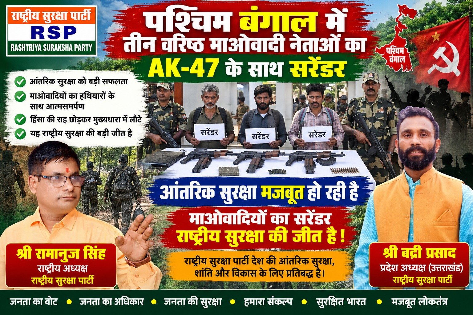 पश्चिम बंगाल में माओवादी नेताओं के सरेंडर का दावा, आंतरिक सुरक्षा पर राष्ट्रीय सुरक्षा पार्टी का संदेश!