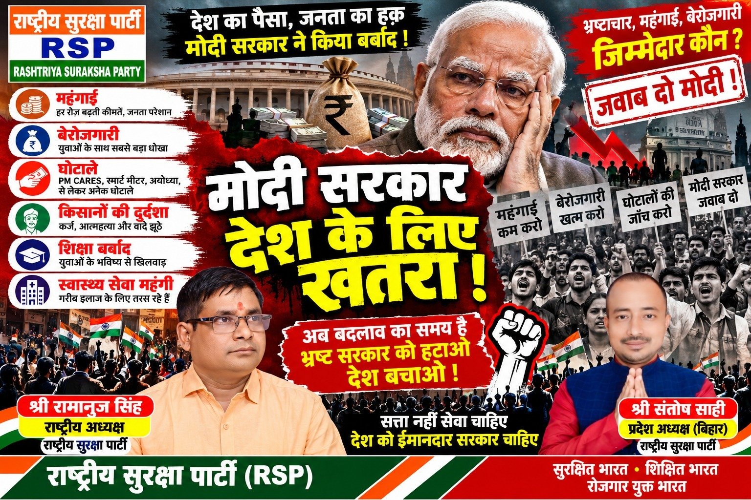 महंगाई, बेरोजगारी और सरकारी नीतियों पर राष्ट्रीय सुरक्षा पार्टी के सवाल?