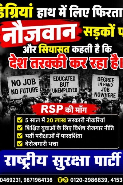 शिक्षित युवाओं के रोजगार और सरकारी नौकरियों पर RSP का सवाल?