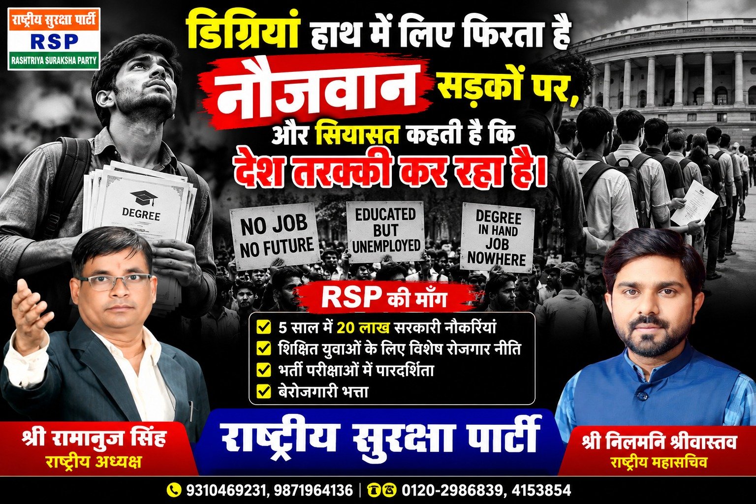 शिक्षित युवाओं के रोजगार और सरकारी नौकरियों पर RSP का सवाल?