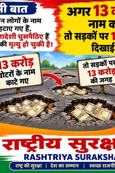 राष्ट्रीय सुरक्षा पार्टी (RSP) का सवाल – 13 करोड़ मतदाताओं के नाम कटने पर जवाबदेही कौन लेगा?