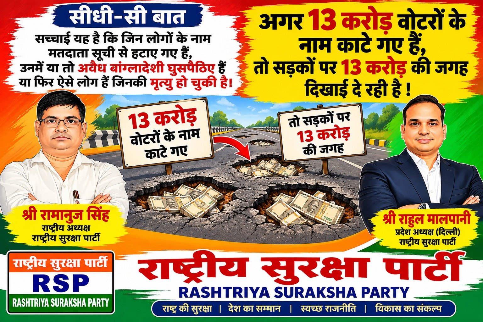 राष्ट्रीय सुरक्षा पार्टी (RSP) का सवाल – 13 करोड़ मतदाताओं के नाम कटने पर जवाबदेही कौन लेगा?