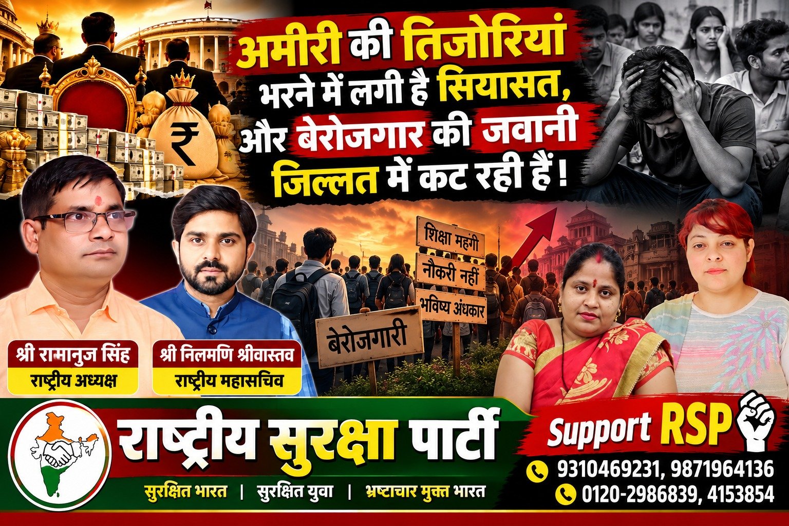 अमीरी की तिजोरियां भरने में लगी है सियासत, बेरोजगारों की जवानी पर RSP का बड़ा सवाल