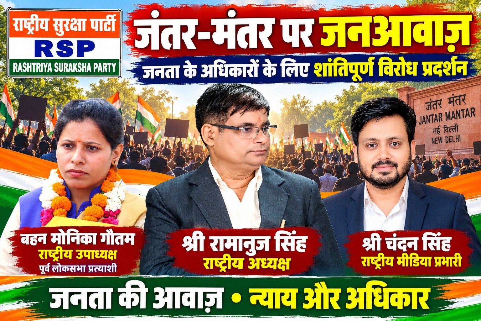 राष्ट्रीय सुरक्षा पार्टी (RSP) का जंतर-मंतर पर जनआवाज़ अभियान – जनता के अधिकारों के लिए शांतिपूर्ण विरोध प्रदर्शन!