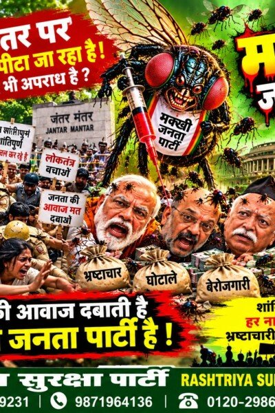 जंतर-मंतर पर जनता की आवाज़ – मक्खी जनता पार्टी का तीखा राजनीतिक व्यंग्य