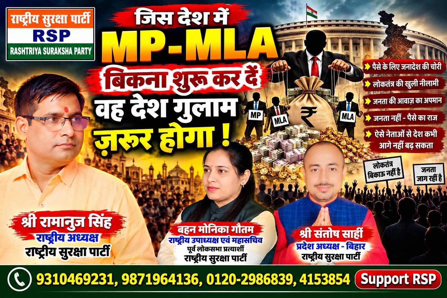जिस देश में MP-MLA बिकना शुरू कर दें, वह देश गुलाम जरूर होगा! | राष्ट्रीय सुरक्षा पार्टी RSP