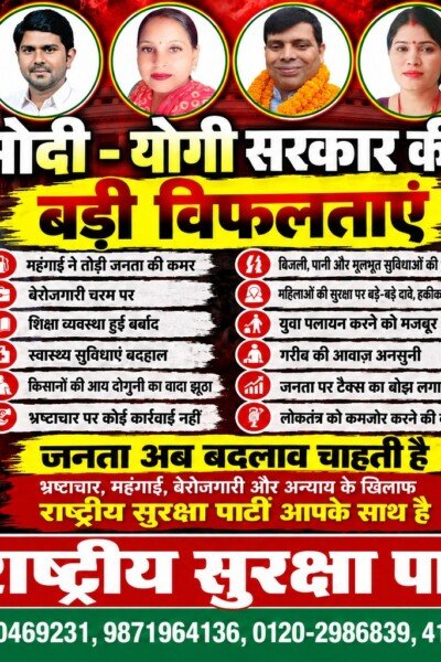 मोदी-योगी सरकार की बड़ी विफलताएँ – महंगाई, बेरोजगारी और जनसमस्याओं पर राष्ट्रीय सुरक्षा पार्टी का सवाल?
