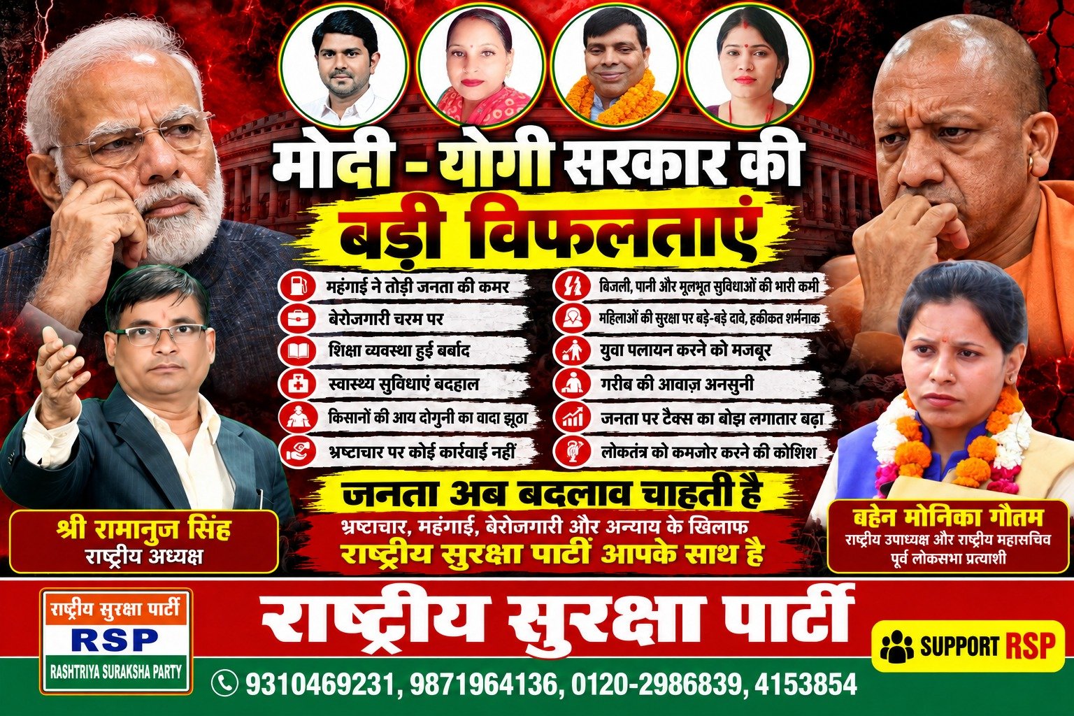 मोदी-योगी सरकार की बड़ी विफलताएँ – महंगाई, बेरोजगारी और जनसमस्याओं पर राष्ट्रीय सुरक्षा पार्टी का सवाल?