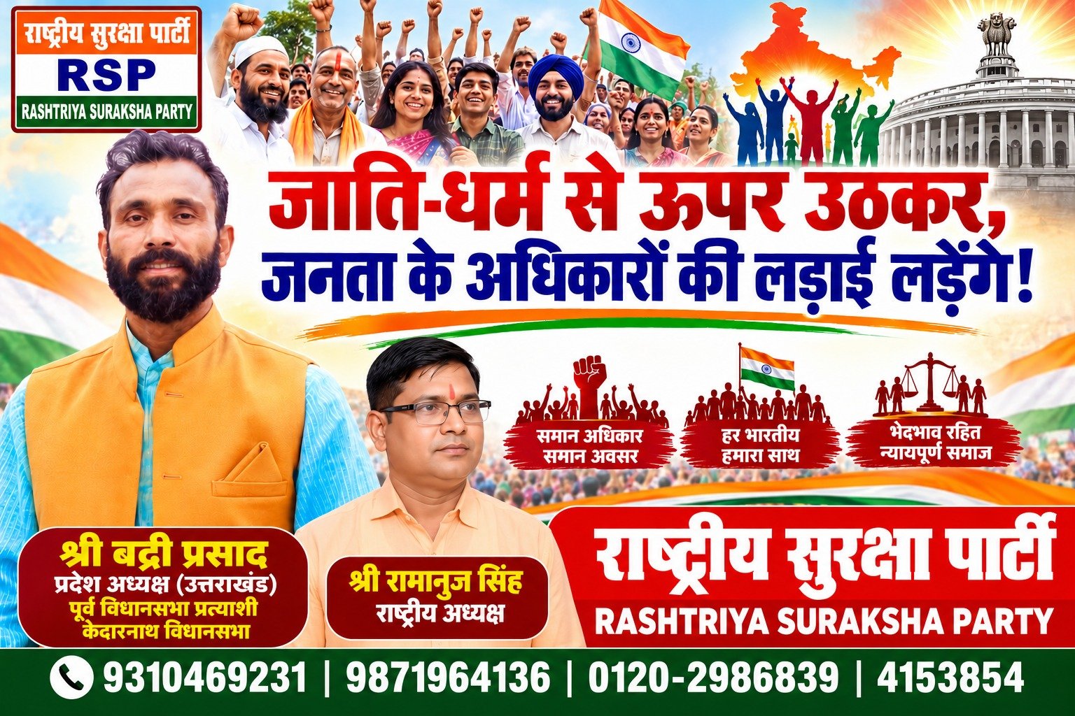 जाति-धर्म से ऊपर उठकर जनता के अधिकारों की लड़ाई लड़ेगी राष्ट्रीय सुरक्षा पार्टी (RSP)