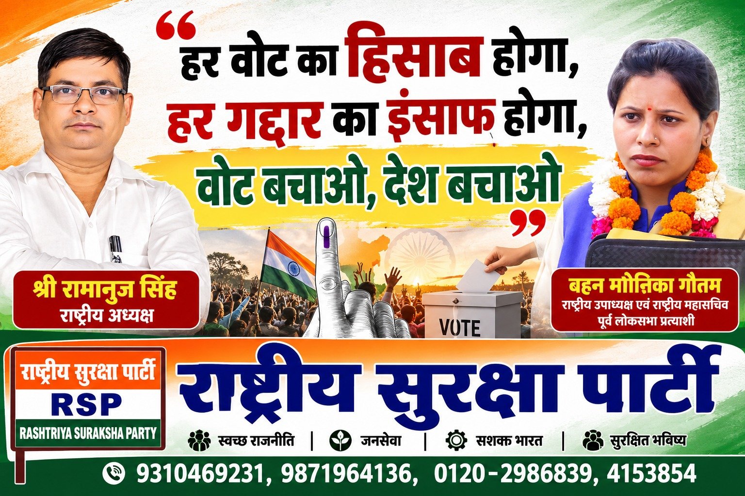 हर वोट का हिसाब होगा, हर गद्दार का इंसाफ होगा | राष्ट्रीय सुरक्षा पार्टी (RSP)