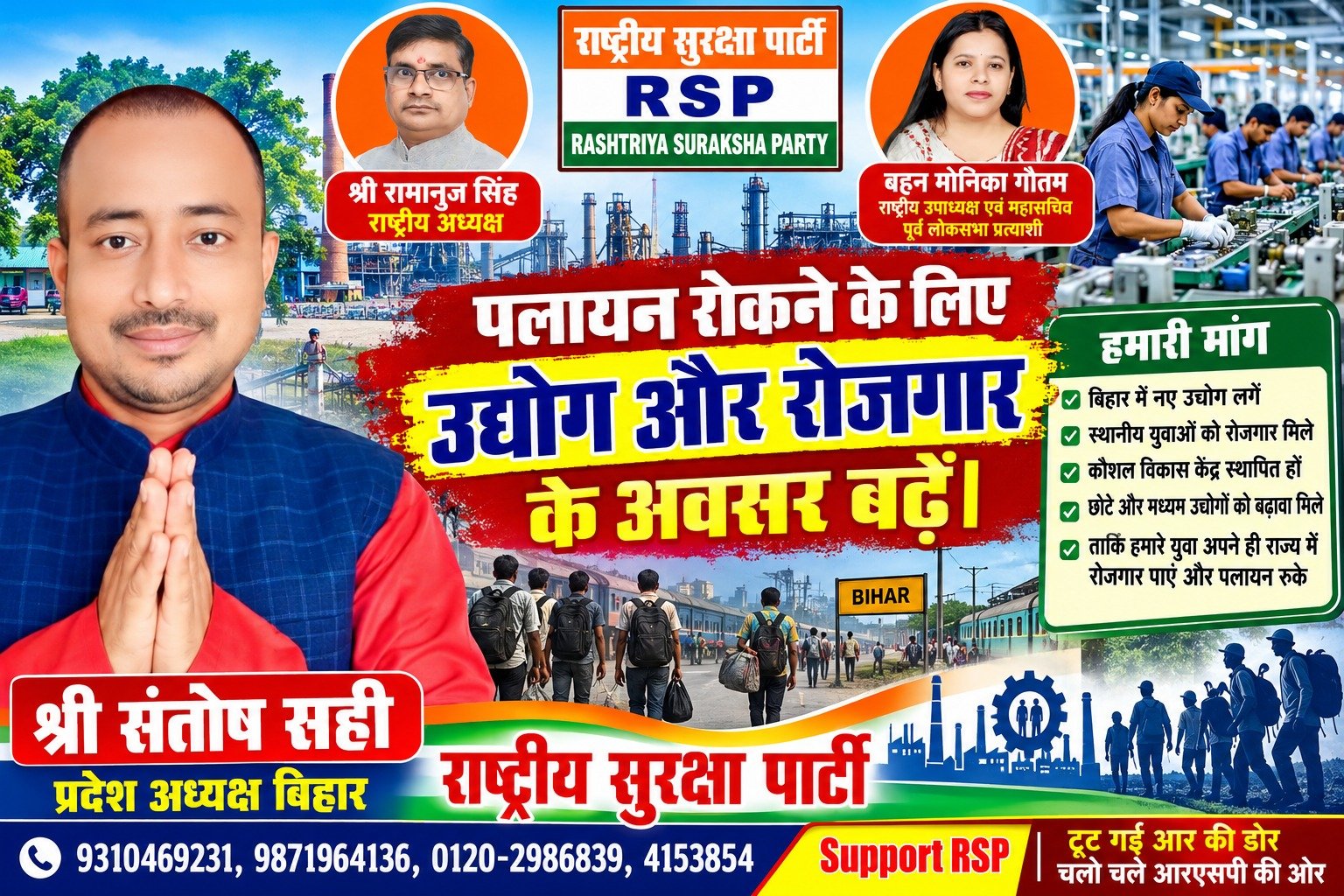 राष्ट्रीय सुरक्षा पार्टी (RSP) का रोजगार अभियान – बिहार में उद्योगों के विकास और पलायन रोकने की पहल!